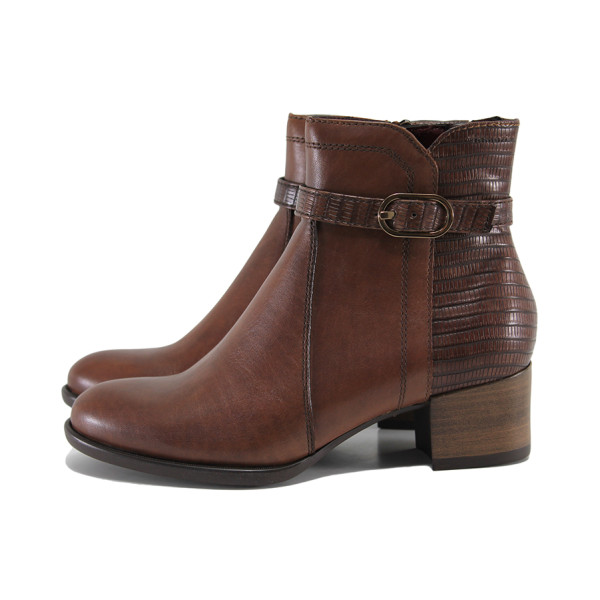 Светлокафяви дамски боти, естествена кожа - ежедневни обувки за есента и зимата N 100022597