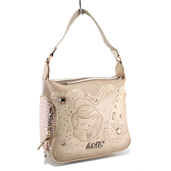 Бежова дамска чанта, здрава еко-кожа - удобство и стил за вашето ежедневие N 100022921