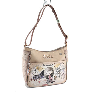 Бежова дамска чанта, здрава еко-кожа - удобство и стил за вашето ежедневие N 100022924