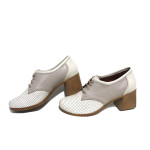 Бежови дамски обувки със среден ток, естествена кожа - всекидневни обувки за пролетта и лятото N 100023354