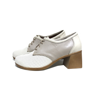 Бежови дамски обувки със среден ток, естествена кожа - всекидневни обувки за пролетта и лятото N 100023354