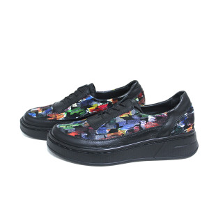 Черни анатомични дамски обувки с равна подметка, естествена кожа - всекидневни обувки за пролетта и лятото N 100023355