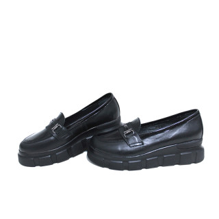 Черни дамски обувки с равна подметка, естествена кожа - всекидневни обувки за пролетта и лятото N 100023356