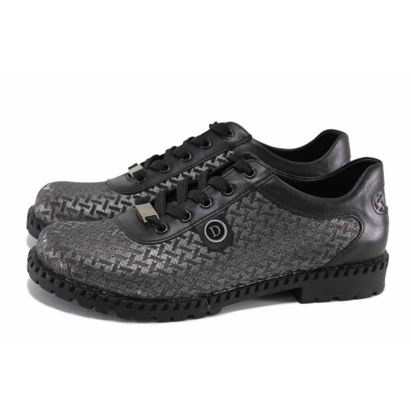 Сребристи дамски обувки с равна подметка, естествена кожа - всекидневни обувки за пролетта и лятото N 100022653