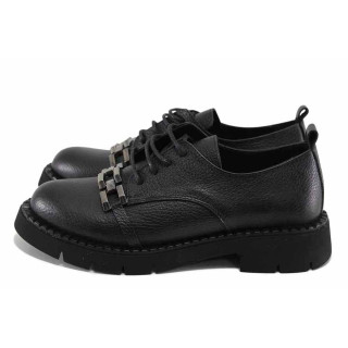 Черни дамски обувки с равна подметка, естествена кожа - ежедневни обувки за пролетта и лятото N 100022662