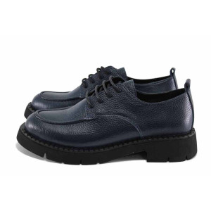 Сини анатомични дамски обувки с равна подметка, естествена кожа - всекидневни обувки за пролетта и лятото N 100022663