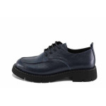 Сини дамски обувки с равна подметка, естествена кожа - всекидневни обувки за пролетта и лятото N 100022663