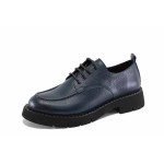 Сини дамски обувки с равна подметка, естествена кожа - всекидневни обувки за пролетта и лятото N 100022663
