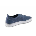 Сини дамски обувки с равна подметка, естествена кожа перфорирана - всекидневни обувки за пролетта и лятото N 100022681