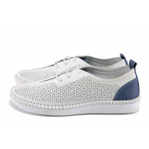 Бели дамски обувки с равна подметка, естествена кожа перфорирана - ежедневни обувки за пролетта и лятото N 100022682