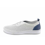 Бели дамски обувки с равна подметка, естествена кожа перфорирана - ежедневни обувки за пролетта и лятото N 100022682