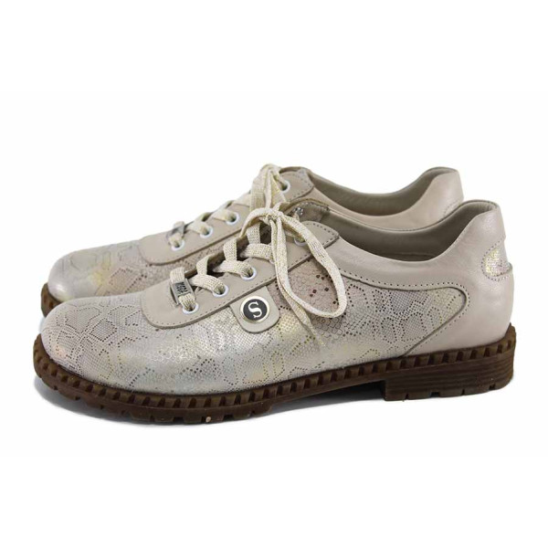 Бежови дамски обувки с равна подметка, естествена кожа - всекидневни обувки за пролетта и лятото N 100022683