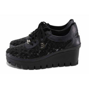 Черни дамски обувки с платформа, естествена кожа - всекидневни обувки за пролетта и лятото N 100022687