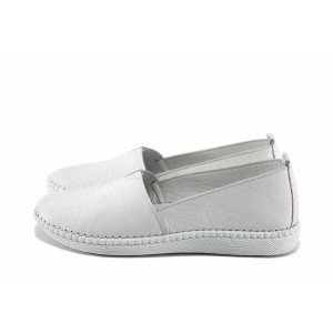 Бели дамски обувки с равна подметка, естествена кожа - всекидневни обувки за пролетта и лятото N 100022691