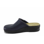 Тъмносини дамски чехли, естествена кожа перфорирана - всекидневни обувки за пролетта и лятото N 100022697
