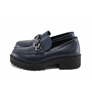 Сини дамски обувки с равна подметка, естествена кожа - всекидневни обувки за пролетта и лятото N 100022734