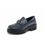 Сини дамски обувки с равна подметка, естествена кожа - всекидневни обувки за пролетта и лятото N 100022734