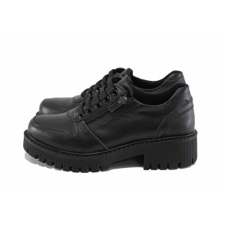 Черни дамски обувки с равна подметка, естествена кожа - всекидневни обувки за пролетта и лятото N 100022736