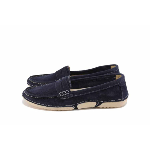 Сини дамски обувки с равна подметка, естествен велур - ежедневни обувки за пролетта и лятото N 100022776