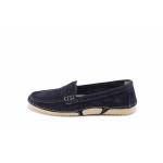 Сини дамски обувки с равна подметка, естествен велур - ежедневни обувки за пролетта и лятото N 100022776