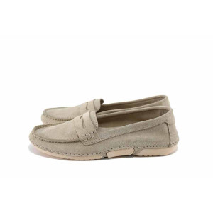 Бежови анатомични дамски обувки с равна подметка, естествен велур - ежедневни обувки за пролетта и лятото N 100022777