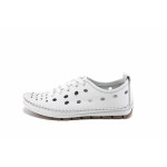 Бели дамски обувки с равна подметка, естествена кожа перфорирана - всекидневни обувки за пролетта и лятото N 100022778
