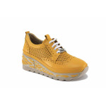 Жълти дамски обувки с платформа, естествена кожа перфорирана - всекидневни обувки за пролетта и лятото N 100022804
