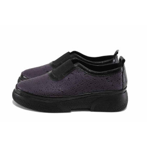 Лилави анатомични дамски обувки с равна подметка, естествена кожа перфорирана - всекидневни обувки за пролетта и лятото N 100022808