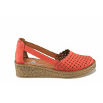Оранжеви дамски обувки с платформа, естествена кожа перфорирана - ежедневни обувки за пролетта и лятото N 100022813