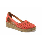Оранжеви дамски обувки с платформа, естествена кожа перфорирана - ежедневни обувки за пролетта и лятото N 100022813