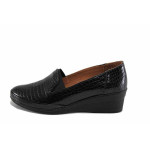 Черни дамски обувки с платформа, естествена кожа с крокодилска шарка - всекидневни обувки за пролетта и лятото N 100022816