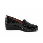 Черни дамски обувки с платформа, естествена кожа с крокодилска шарка - всекидневни обувки за пролетта и лятото N 100022816