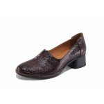 Винени дамски обувки със среден ток, лачена естествена кожа - ежедневни обувки за пролетта и есента N 100022824