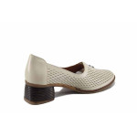 Бежови дамски обувки със среден ток, естествена кожа - всекидневни обувки за пролетта и лятото N 100022825