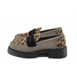 Сиви анатомични дамски обувки с равна подметка, естествен велур - всекидневни обувки за пролетта и лятото N 100022878