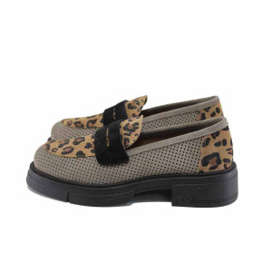 Сиви анатомични дамски обувки с равна подметка, естествен велур - всекидневни обувки за пролетта и лятото N 100022878