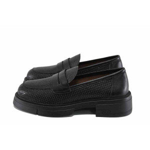 Черни анатомични дамски обувки с равна подметка, естествена кожа - всекидневни обувки за пролетта и лятото N 100022879