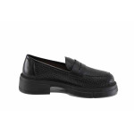 Черни дамски обувки с равна подметка, естествена кожа - всекидневни обувки за пролетта и лятото N 100022879