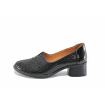 Черни дамски обувки със среден ток, лачена естествена кожа - всекидневни обувки за пролетта и лятото N 100022886