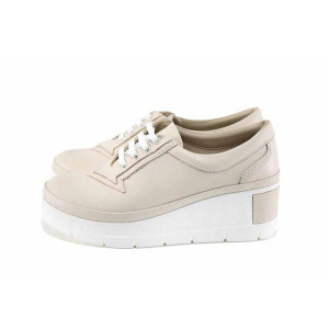 Бежови анатомични дамски обувки с платформа, естествена кожа - ежедневни обувки за пролетта и лятото N 100022887