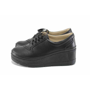Черни анатомични дамски обувки с платформа, естествена кожа - всекидневни обувки за пролетта и лятото N 100022888