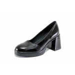 Черни дамски обувки с висок ток, лачена естествена кожа - всекидневни обувки за целогодишно ползване N 100022889