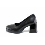 Черни дамски обувки с висок ток, естествена кожа - ежедневни обувки за целогодишно ползване N 100022890