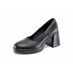 Черни дамски обувки с висок ток, естествена кожа - ежедневни обувки за целогодишно ползване N 100022890