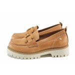 Кафяви дамски обувки с равна подметка, естествена кожа - всекидневни обувки за пролетта и лятото N 100022893