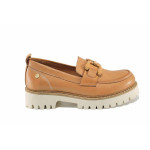 Кафяви дамски обувки с равна подметка, естествена кожа - всекидневни обувки за пролетта и лятото N 100022893