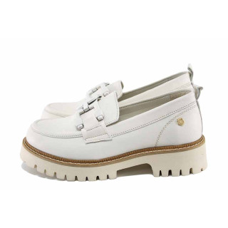 Бежови дамски обувки с равна подметка, естествена кожа - всекидневни обувки за пролетта и лятото N 100022894