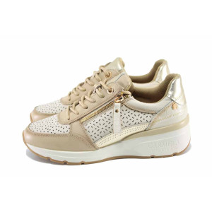 Бежови анатомични дамски маратонки, естествена кожа - всекидневни обувки за пролетта и лятото N 100022897