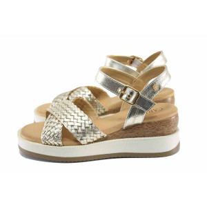 Бежови анатомични дамски сандали, естествена кожа - ежедневни обувки за пролетта и лятото N 100022899