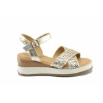 Бежови дамски сандали, естествена кожа - ежедневни обувки за пролетта и лятото N 100022899